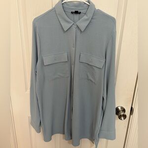 Hilary Radley Dusty Blue Button-Down Long Sleeve Utility Blouse
